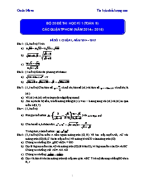 3 Đề thi học kỳ I môn Toán Lớp 9 - Năm học 2014-2015